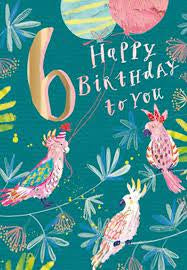Birthday Card - Age 6: pink parrots