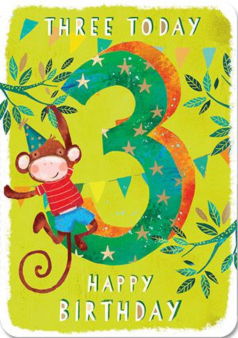 Birthday Card - Age 3: Swinging Monkey