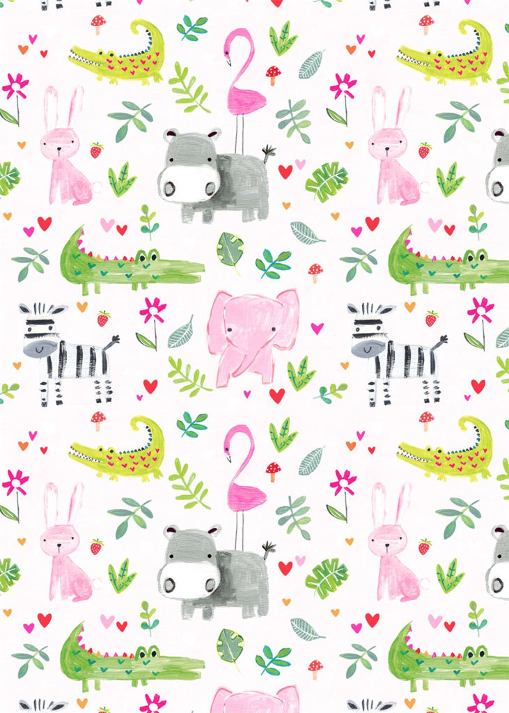 Gift Wrap Sheet - Baby Animals (pink)