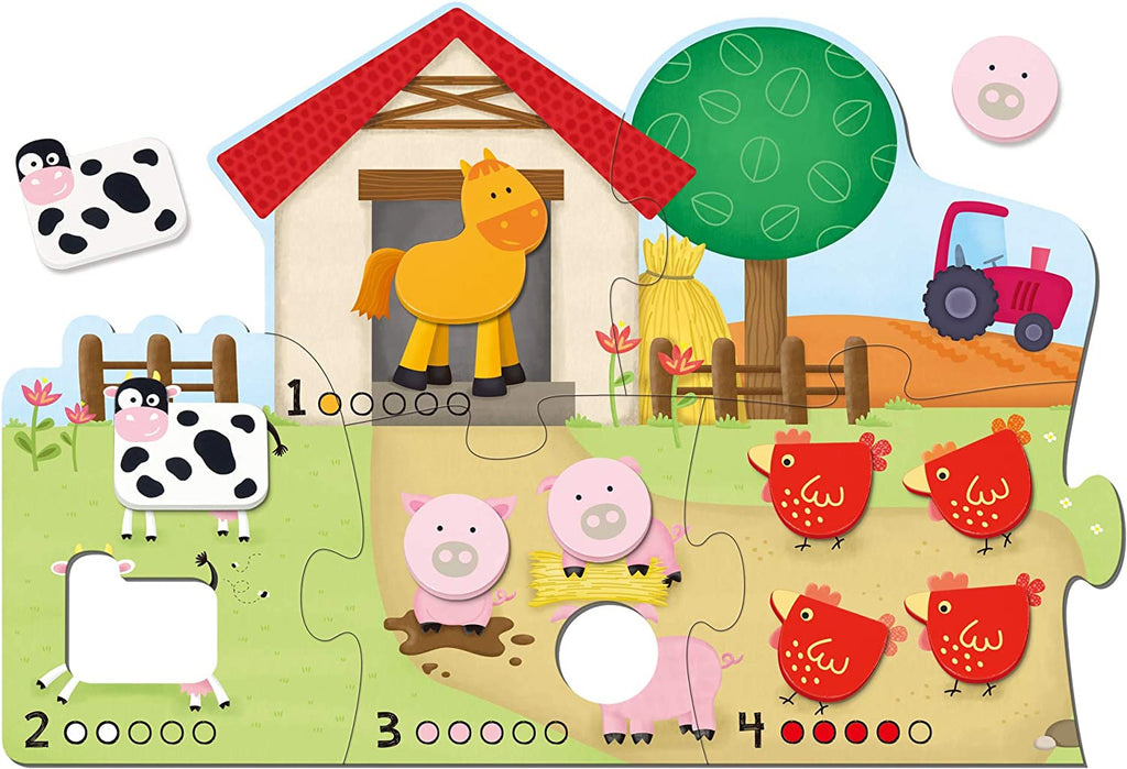 Counting Puzzle - 6 piece wooden puzzle with 15 wooden shapes