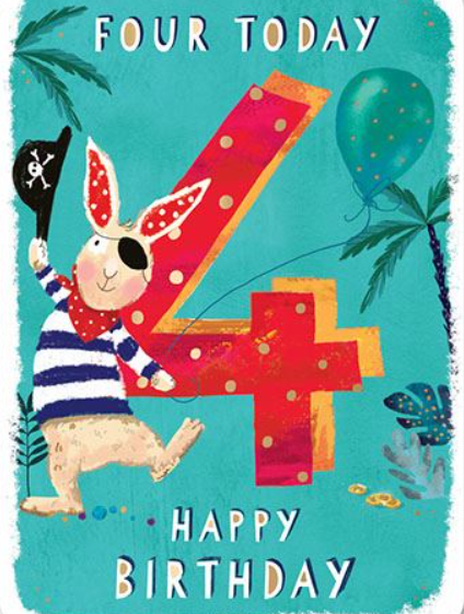 Birthday Card - Age 4: Pirate Rabbit